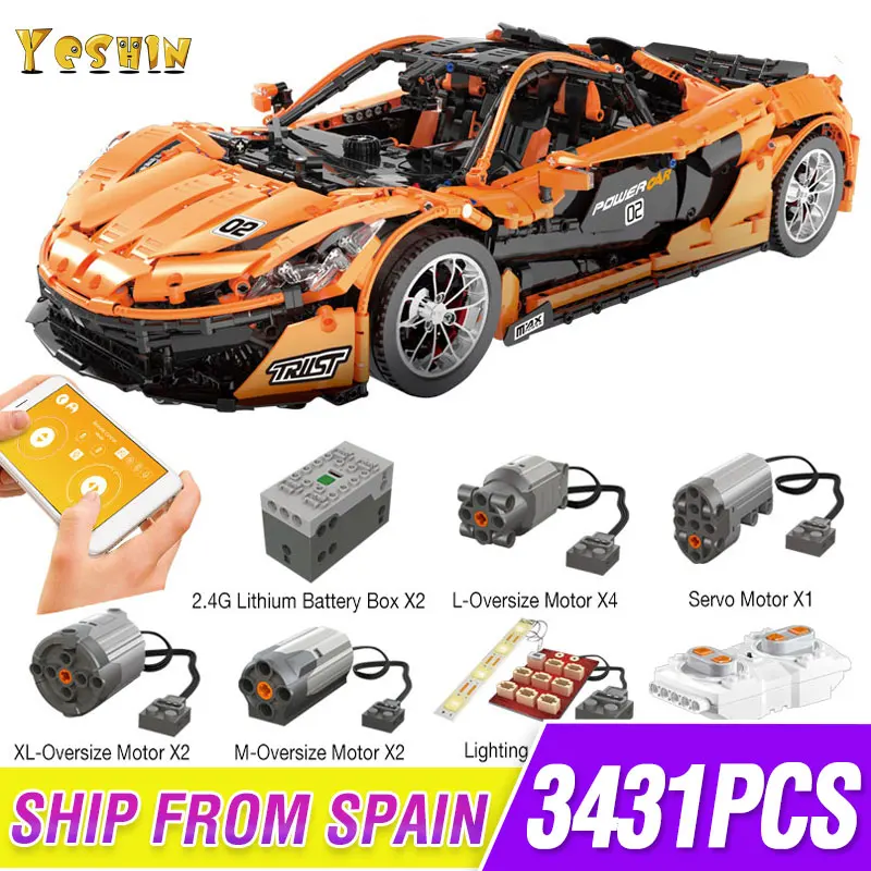 

13090 Technic Series McLaren P1 Orange Racing Car Set APP RC Model Building Block Power Motor Function Toy 20087 compatible lego