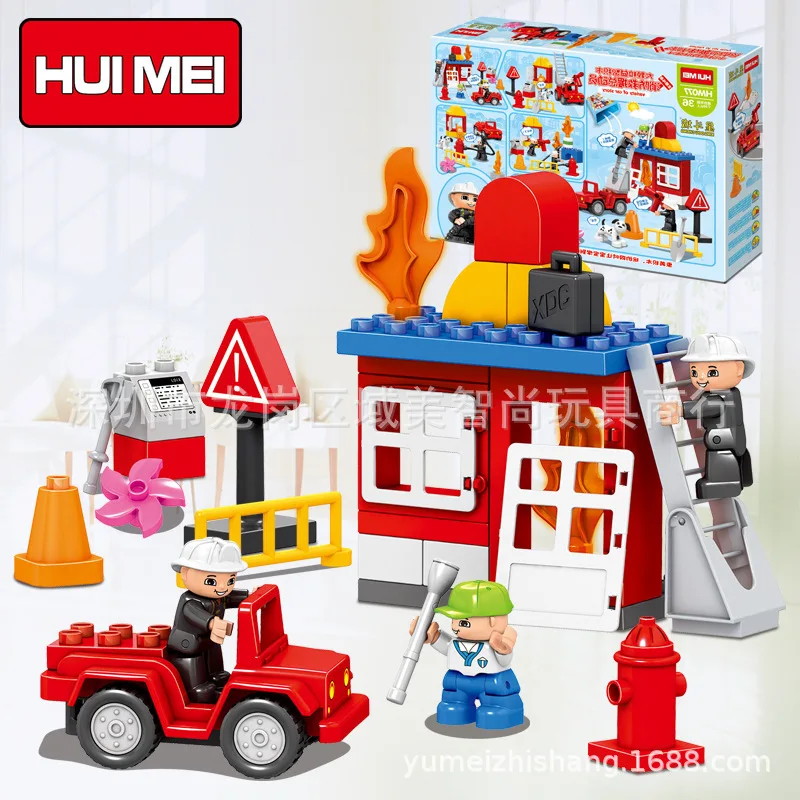 

Hui mei Stars City Hm077 Firefighting Rescue 52pcs Large Particles Children'S Educational Assembling Building Blocks Toy Set