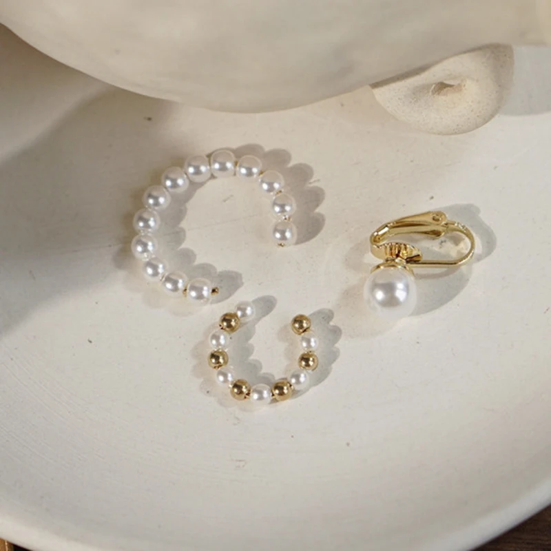 

3pcs/sets Minimalist Pearl Ear Cuff Pearls Clip on Earrings without Piercing Elegant Earcuff Women Clips Jewelry