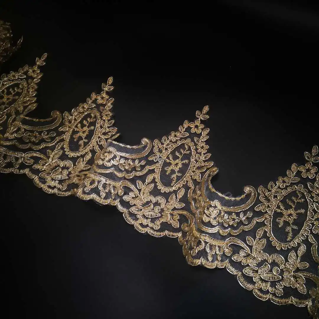 1Yard Gold Cording Fabric Flower Venise Venice Mesh Lace Trim Applique Sewing Craft For Bride Wedding Dresses 16cm