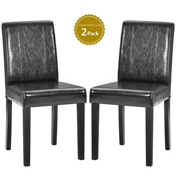 

2x Faux Leather Dining Chairs High Back Chair with Solid Wooden Legs for Home & Commercial Restaurants Meeting Hotel Wedding