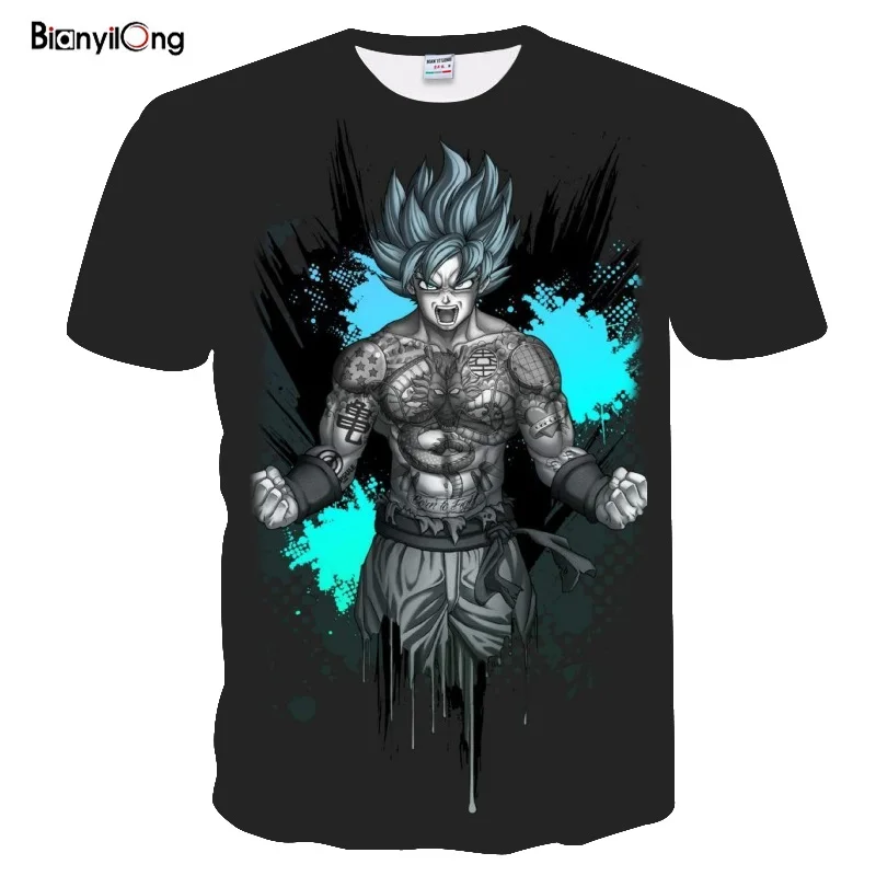 Мужская черная футболка синие тату-футболки Dragon Ball летняя модная 2019 новинка 3D