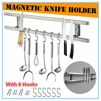 

Wall Mounted 304 Stainless Steel Magnetic Knife Holder Double Bar Easy Storage Knife Rack Strip for Home Kitchen Utensil Tool