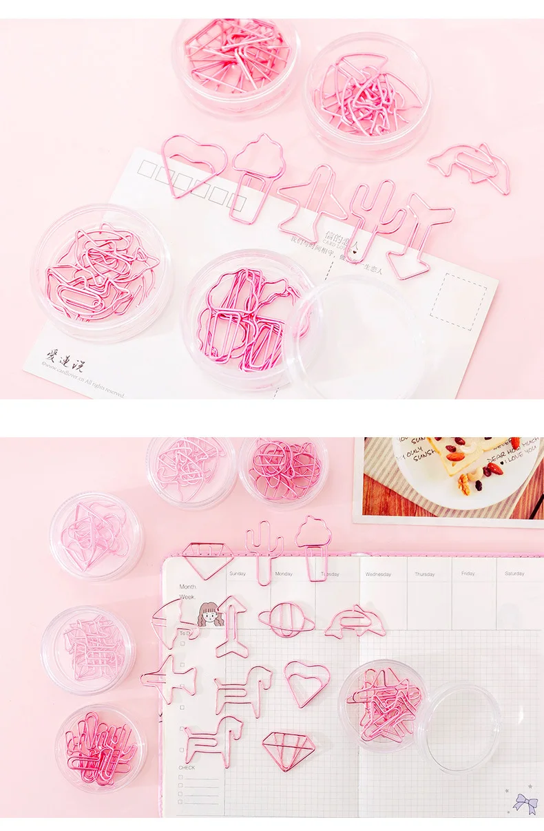 Розовый набор металлических скрепок в форме сердца для девочек, креативный полый зажим для бумаги, студенческий зажим для закладки, 8 пачек, милые скрепки для бумаги