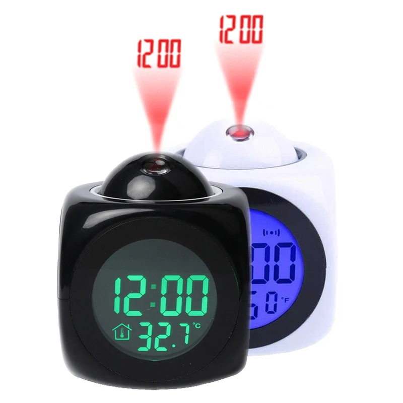Attention Projection Digital Weather Temperature LCD Snooze Clock Bell Alarm Display Backlight LED Projector Home Timer | Дом и сад