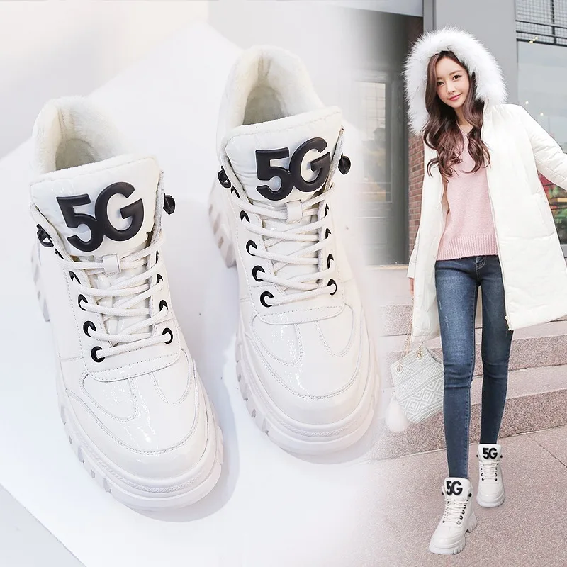 

Women's round-Toe Microfiber Casual WOMEN'S Leather Boots Lace up Front Fringed Boots Thick Extra High Martin Boots Semi-high He