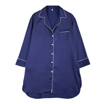 

New arrival simulation silk ladies spring and summer long-sleeved shirt models night skirts homewear