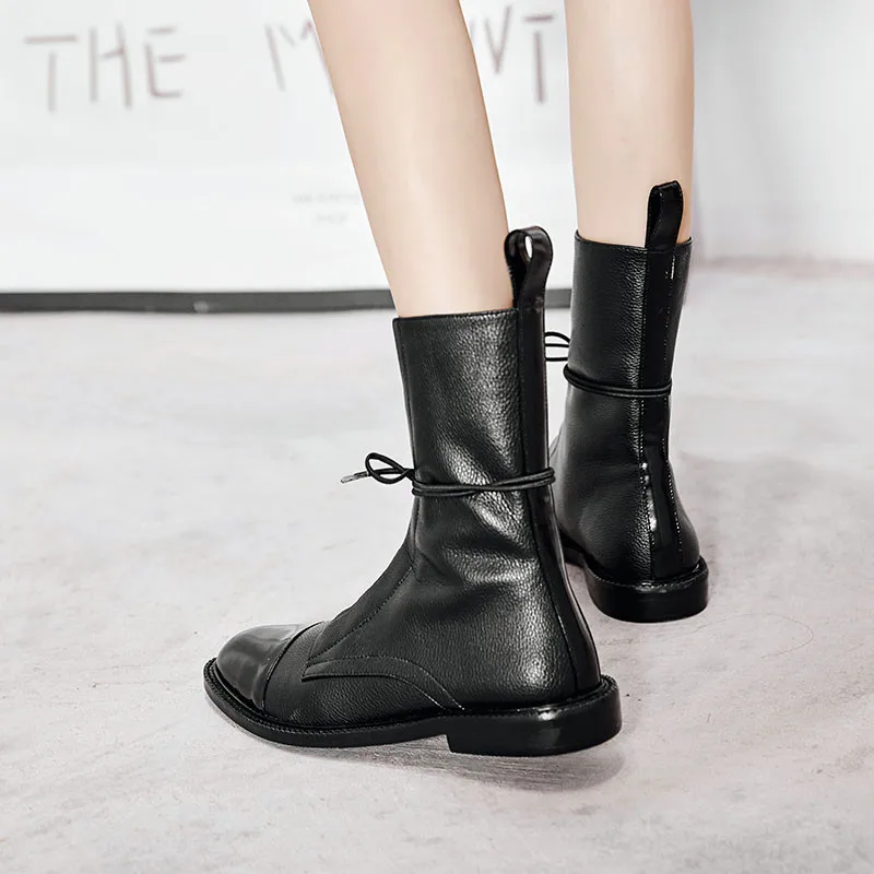 MORAZORA/ г., высококачественные ботильоны для женщин из натуральной кожи осенне-зимняя обувь на плоской подошве с круглым носком женские мотоботы