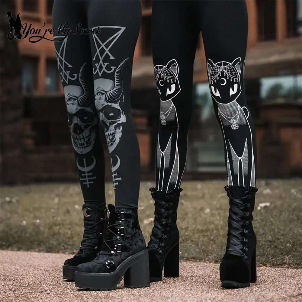 Gothic Leggings, Plus Size Printed Leggings for Women, Goth