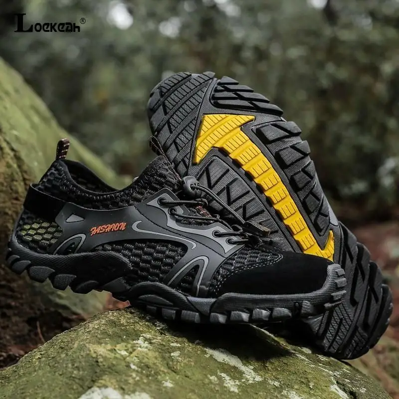 Breathable Mesh Men Tactical Hiking Shoes Outdoor Non-slip Durable Trekking Climbing Shoes Male Upstream Wading Water Sneakers