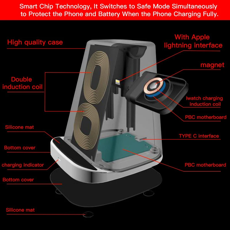 3 в 1 для Apple Watch магнитное зарядное устройство IPhone 8 Plus X XR XS AirPods Быстрое беспроводное зарядное устройство QI для samsung S9 S8 S7 док-станция
