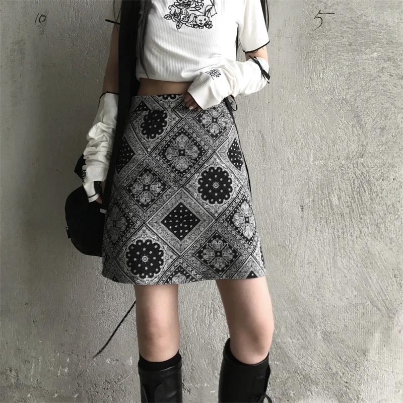 

Summer Korean retro high-waist printed a-line short all-match skirt female