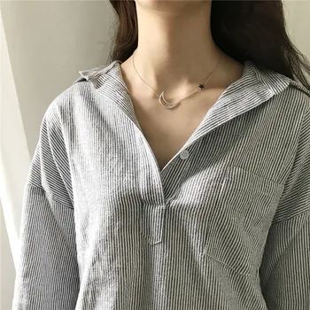 

POFUNUO Real 925 Sterling Silver Fashion Fine Jewelry Moon Star Zircon Chokers For Women Summer Sexy Geometric Short Necklaces