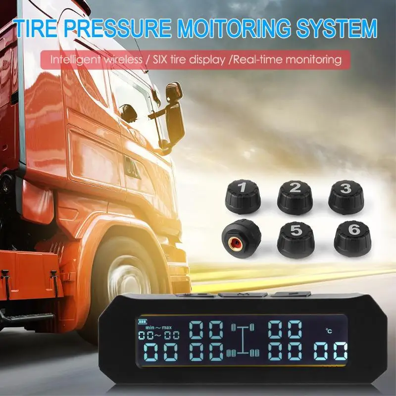Солнечный автомобильный Грузовик TPMS lcd Беспроводная система контроля давления в шинах с 6 внешними датчиками