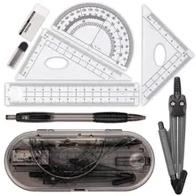 Kit de geométrica xrhyy, conjunto de 8 peças, suprimentos para estudantes com caixa de armazenamento inquebrável para engenharia, desenho, bússola, régua transferidora