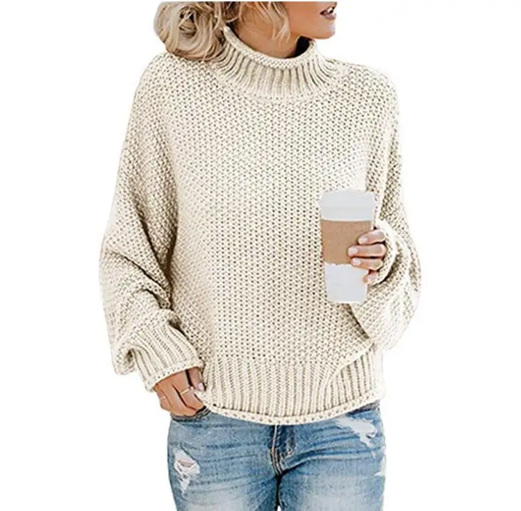 Осенне-зимний женский свободный свитер с высоким воротом, Повседневный пуловер для женщин, джемпер, топы, Новые вязаные свитера большого размера для женщин - Цвет: style1