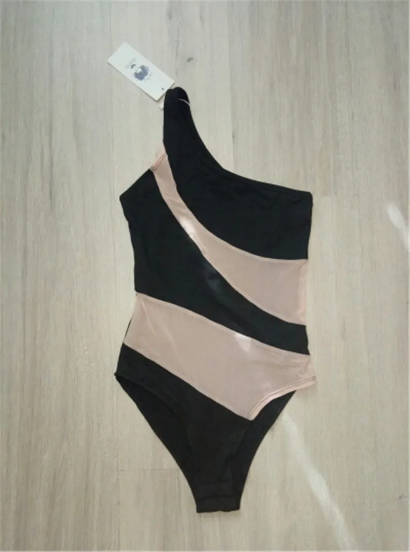 One_piece Swimsuits Women Push-Up Padded Bathing Suits Brown Stripe Skinny One Shoulder Swimwear For Women - 5