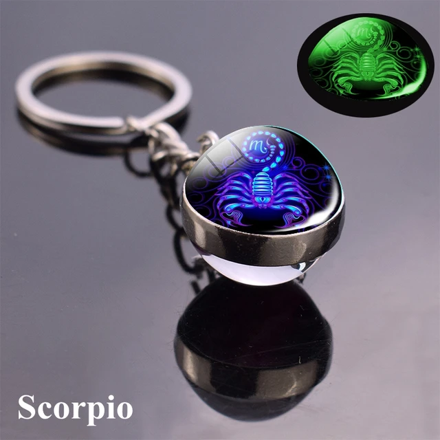 12 Constellation Luminous Keychain Glass Ball Pendant Zodiac Keychain Glow In The Dark Key Chain Holder Men Women Birthday Gift Scorpio Blue