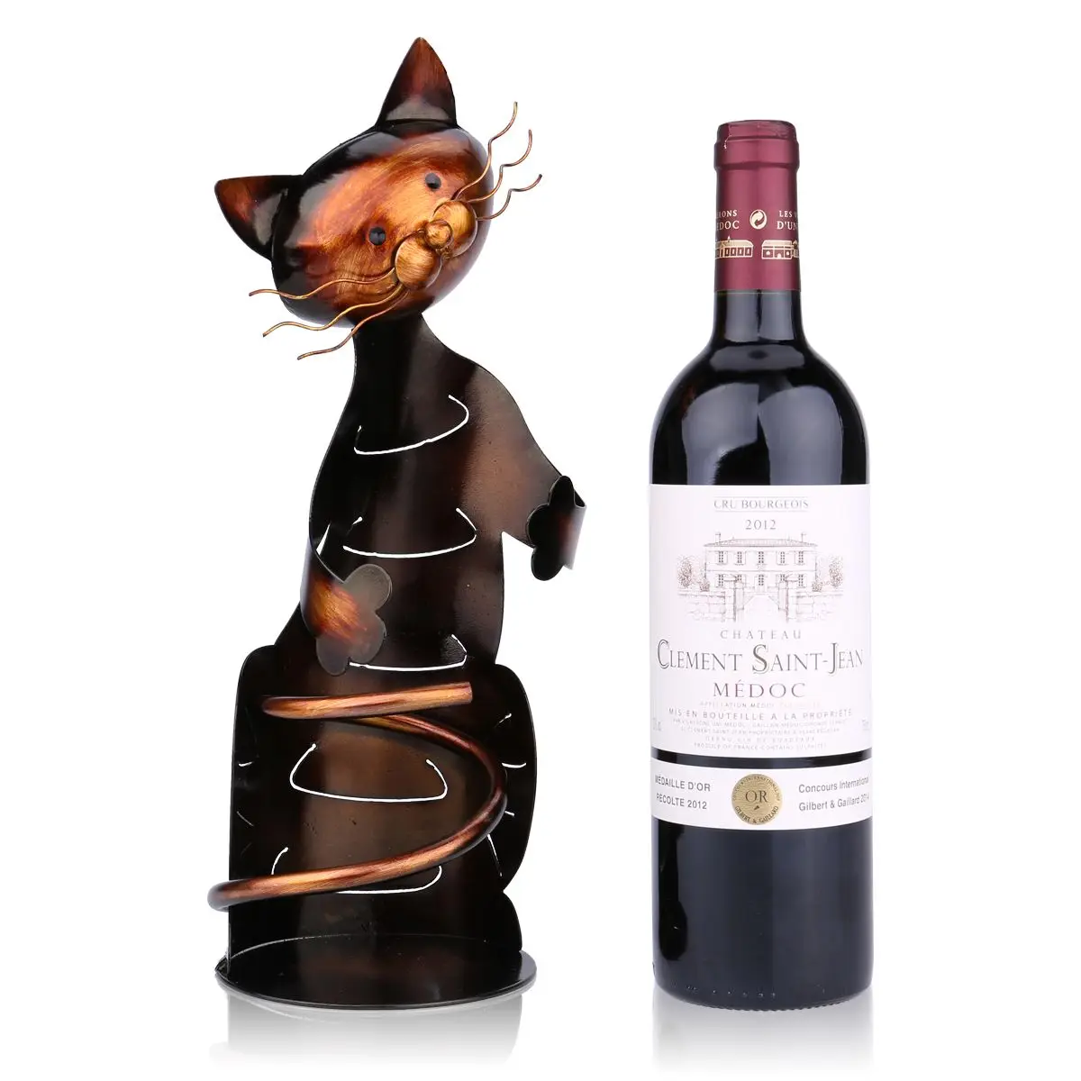 #Special Offers Iron Sculpture Cat Shaped Wine Holder Wine shelf Metal Sculpture Practical sculpture Home decoration Interior decoration Crafts