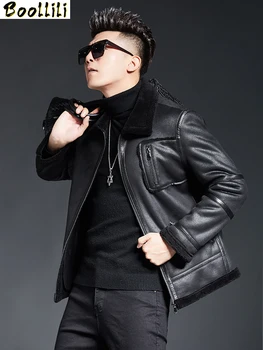 

Boollili Genuine Leather Jacket Men Autumn Winter Sheepskin Coat Motorcycle Jacket 100% Wool Lining plus size 2020