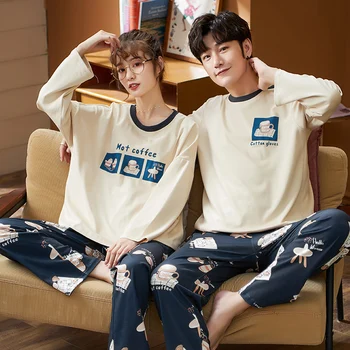 

XIZOU Couple Cotton Sleepwear Women Pajama Set Fashion Plaid Pants Loose Casual Home Suit Soft Comfortable Nightwear Large Size