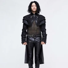 Devil Мода черный кожаный плащ с высоким воротником мужская куртка шали для Хэллоуина Одежда