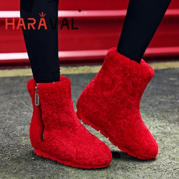 

Snow Boots Shoes Women Winter Wool Wedges Height Increasing Warm Red Black White Zipper Rubber Sole Ankle Shoes Female E237L