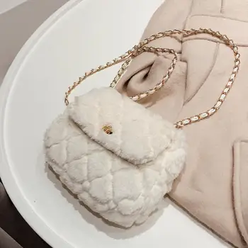 

Cute Warm Crossbody bag 2019 Winter Fashion New High quality Soft Plush Women's Designer Handbag Chain Shoulder Messenger Bag