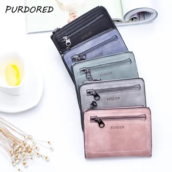 

PURDORED 1 Pc Slim Bank Card Case Women Mini ID Card Holders PU Leather Zipper Solid Business Credit Card Wallet Organizer Bag