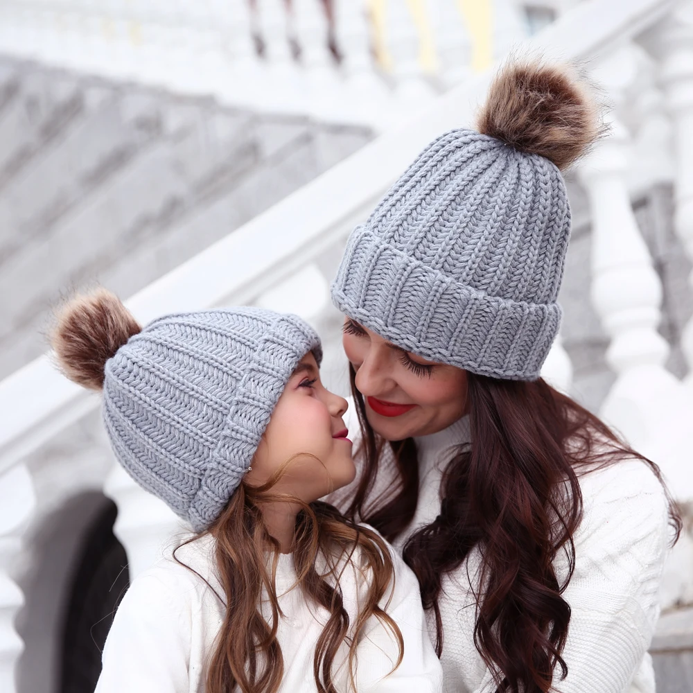 Модная одежда для матери и дочери, шерстяная шапка женская зимняя одежда для родителей и ребенка теплая защита ушей, осенняя одежда для мальчиков и девочек, детские вязаные Кепки