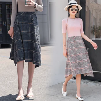 

Irregular Plaid Skirt 2020 New Style Full Skirt A- line Skirt Autumn And Winter Mid-length Woolen Skirt Winter Skirt