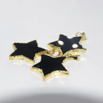 

New Style Natural Stone Star Charm pendant femme 2019 Gold Bezel Slice black obsidian point pendant for women Jewelry making