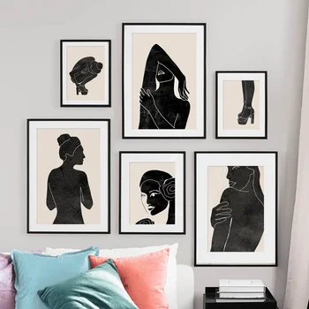 Billige Schwarz Schatten Blume Mädchen Wand Kunst Leinwand Malerei Abstrakte Nordic Poster Und Drucke Wand Bilder Für Wohnzimmer Salon Decor