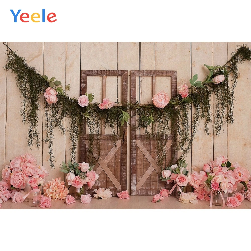 

Yeele Wood Door Flower Dreamy Scenery Photography Backgrounds Customized Vinyl Portrait Photographic Backdrops For Photo Studio