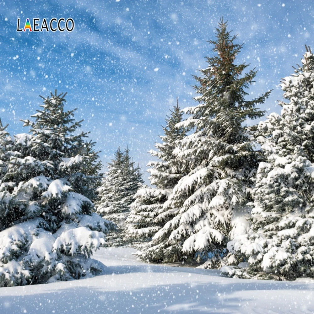

Laeacco Winter Landscape Blue Sky White Snow Pine Tree Photography Backgrounds Customized Photographic Backdrop For Photo Studio