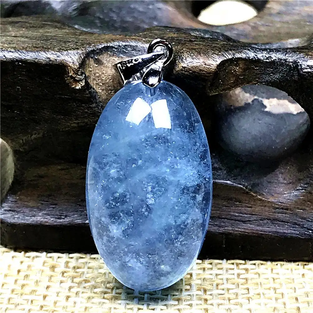 

Top Natural Ocean Blue Aquamarine Necklace Pendant For Woman Man Crystal Silver 24x14x10mm Beads Egg Shape Stone Jewelry AAAAA