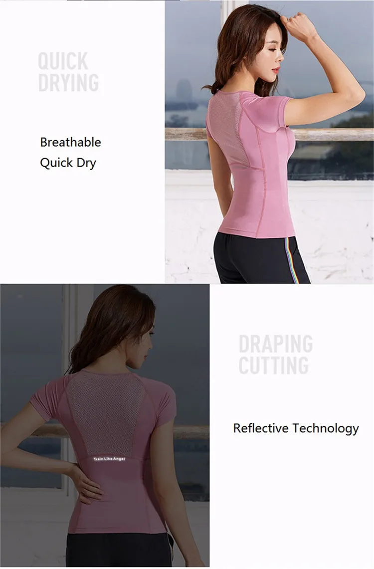 Quick Dry Open Back Breathable Sports T-Shirt Gym top Short Sleeve Yoga top Fitness Sport Women Shirts