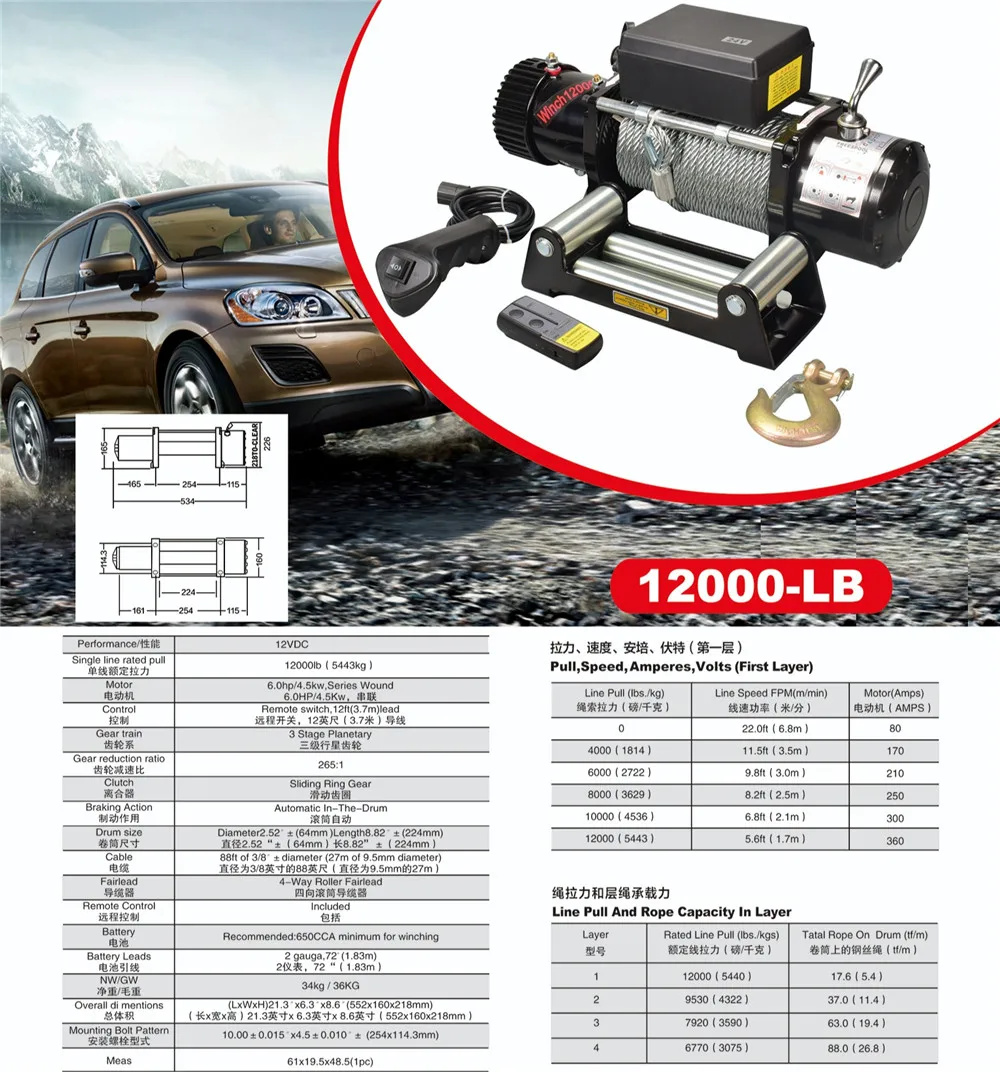 ElectircウインチリモートControl12V 2000/3000/4000/4500/6000/9500/12000LBS  atv/utv車ウインチ引っ張る AliExpress Mobile