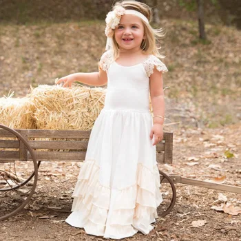 

Chiffon Ruffles Maxi baby Girls Dress Lace Boho flower girl dresses Cap Sleeves Cotton Layers Pageant Bridesmaid Party Clothing