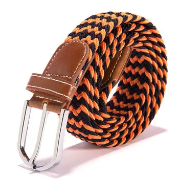 

Fashionable New Wide Belt For Unisex Elastic Knitted Braid Jeans Dress Belt with Leather Metal Buckle Casual Belt for Men Women