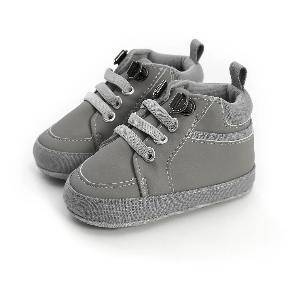 Детская обувь для мальчика, для новорожденных 0-18 месяцев, кожаная детская обувь с мягкой подошвой, кроссовки для первых ходунков, теплые белые коляски - Цвет: Серый