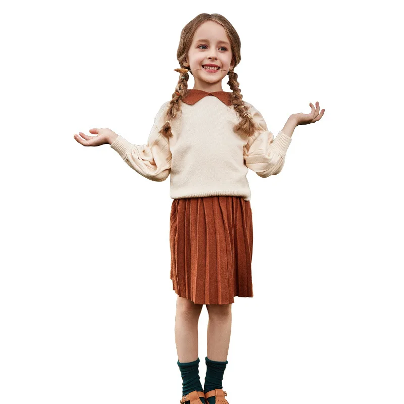 Весенне-Осенние костюмы свитер для девочек среднего возраста в Корейском стиле+ юбка, костюм из двух предметов комплекты одежды для девочек комплекты из двух предметов для девочек