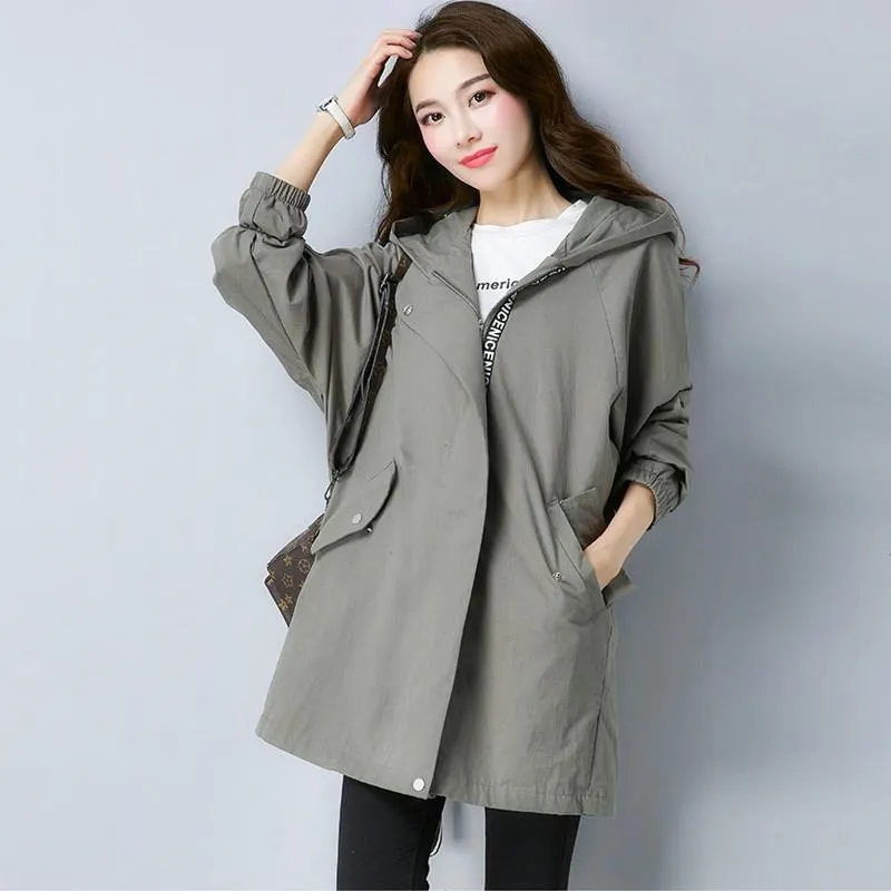 

Women Windbreaker Jacket korean coats women Spring Autumn Hoodies top Plus size trench coat length Windbreaker