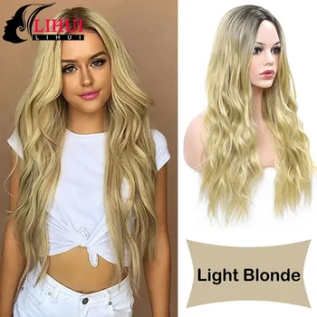 

LIHUI Long Water Wavy Synthetic Wigs Ombre Middle Part Natural Hair Wigs For Women Cosplay Wigs Heat Resistant Fiber
