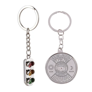 

1pcs Traffic Light Car Key Ring Chain Classic & 1pcs Perpetual Calendar Keyring Keychain Unique Metal Key Chain Ring