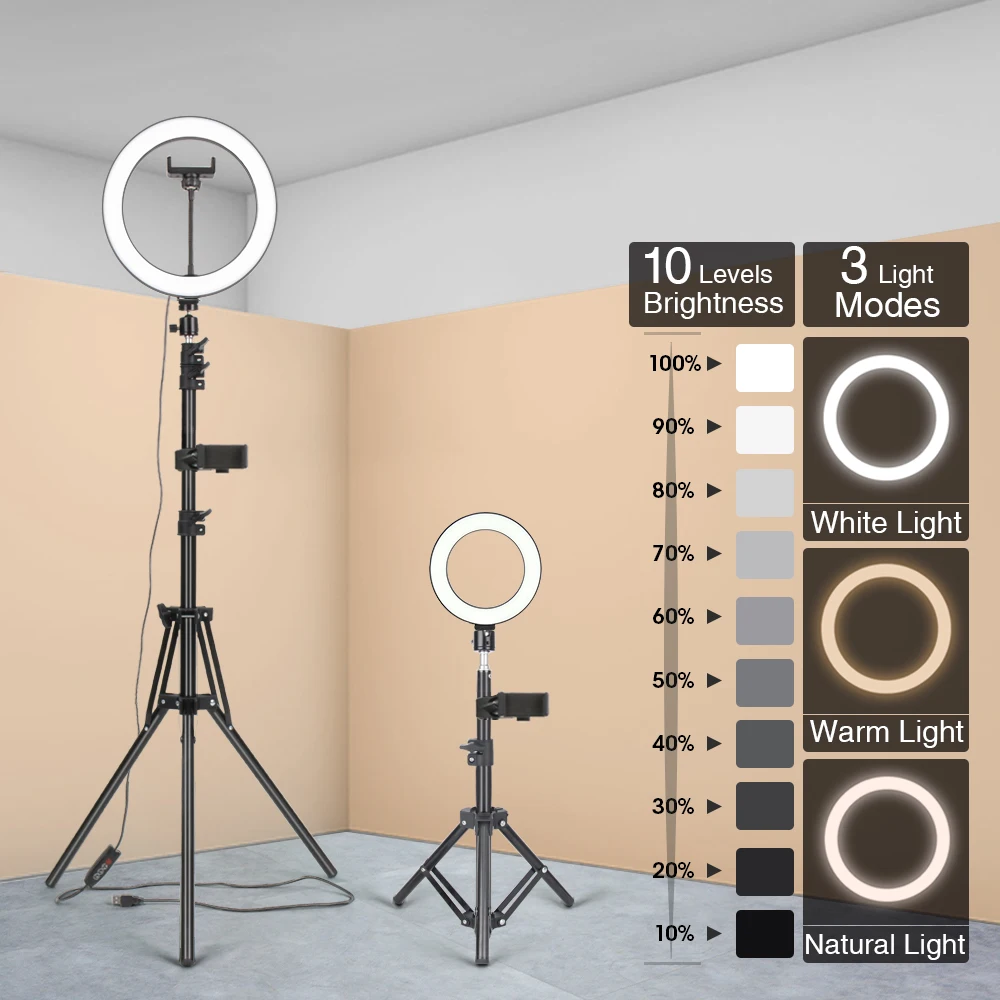 elegantstunning Photography LED Selfie Ring Light 26cm Dimmable for Makeup Photo Video Live Studio Light