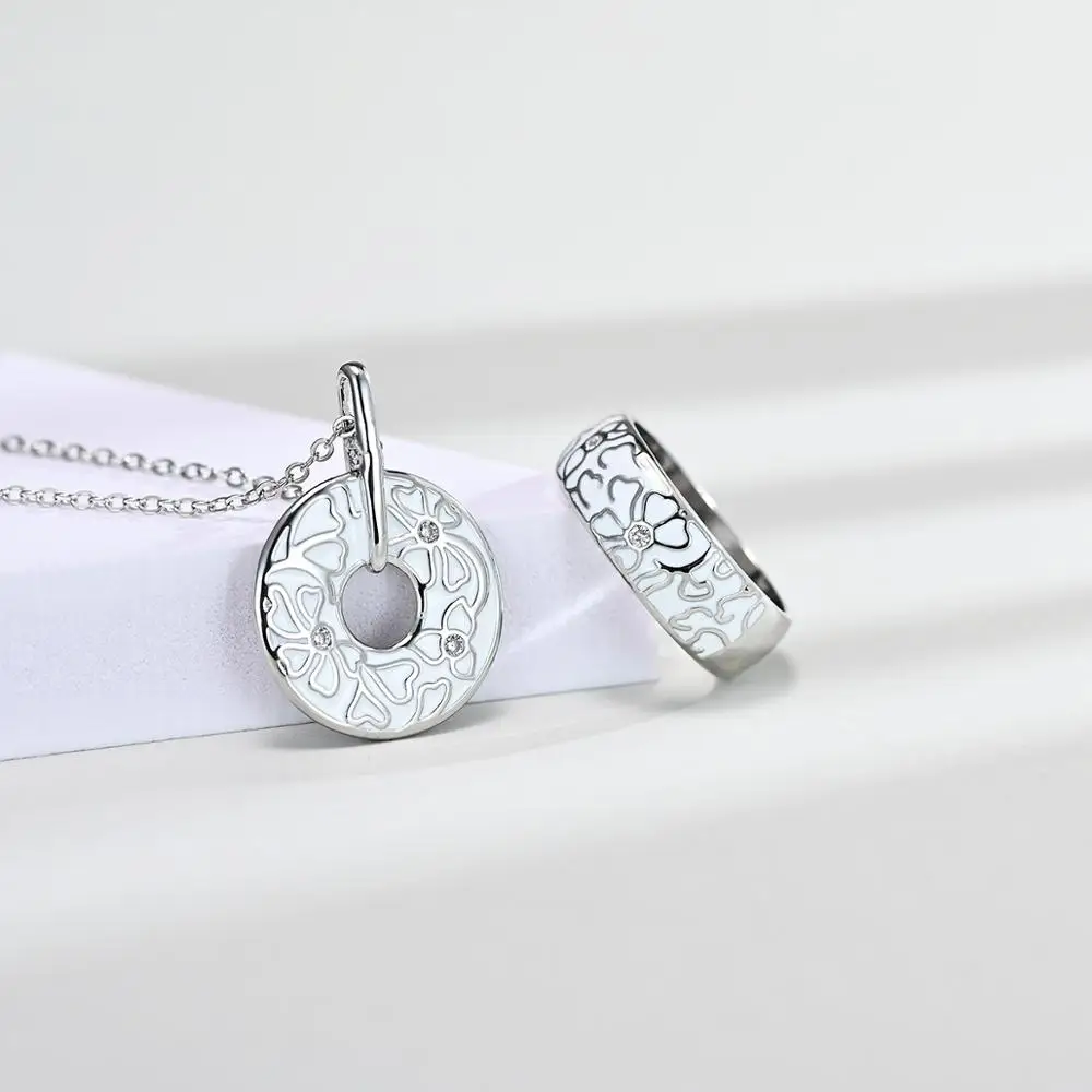 Фарфоровые белые элегантные кольца ручной работы ожерелье с подвеской из эмали женщины 925 серебро