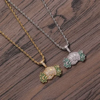 

Hip Hop Ice Out Prong Setting Cubic Zirconia Bling Hand Dollars Make Money Pendants Necklaces for Men Rapper Jewelry