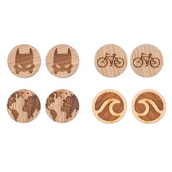 

Hfarich Vintage Cartoon Wood Earrings For Women Men World Map Bicycle Wave Batman Ear Studs Kolczyki