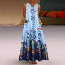 Women Summer Dress 2020 Printing Sexy Dress Casual Vintage Loose Sleeveless Sundress Long Maxi Dress Plus Size Tank Vestidos